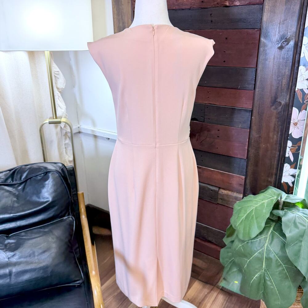 Ann Taylor Blush Pink Sleeveless Wrap Dress SZ 4 Capsule Midi Sheath Minimalist - Picture 3 of 10